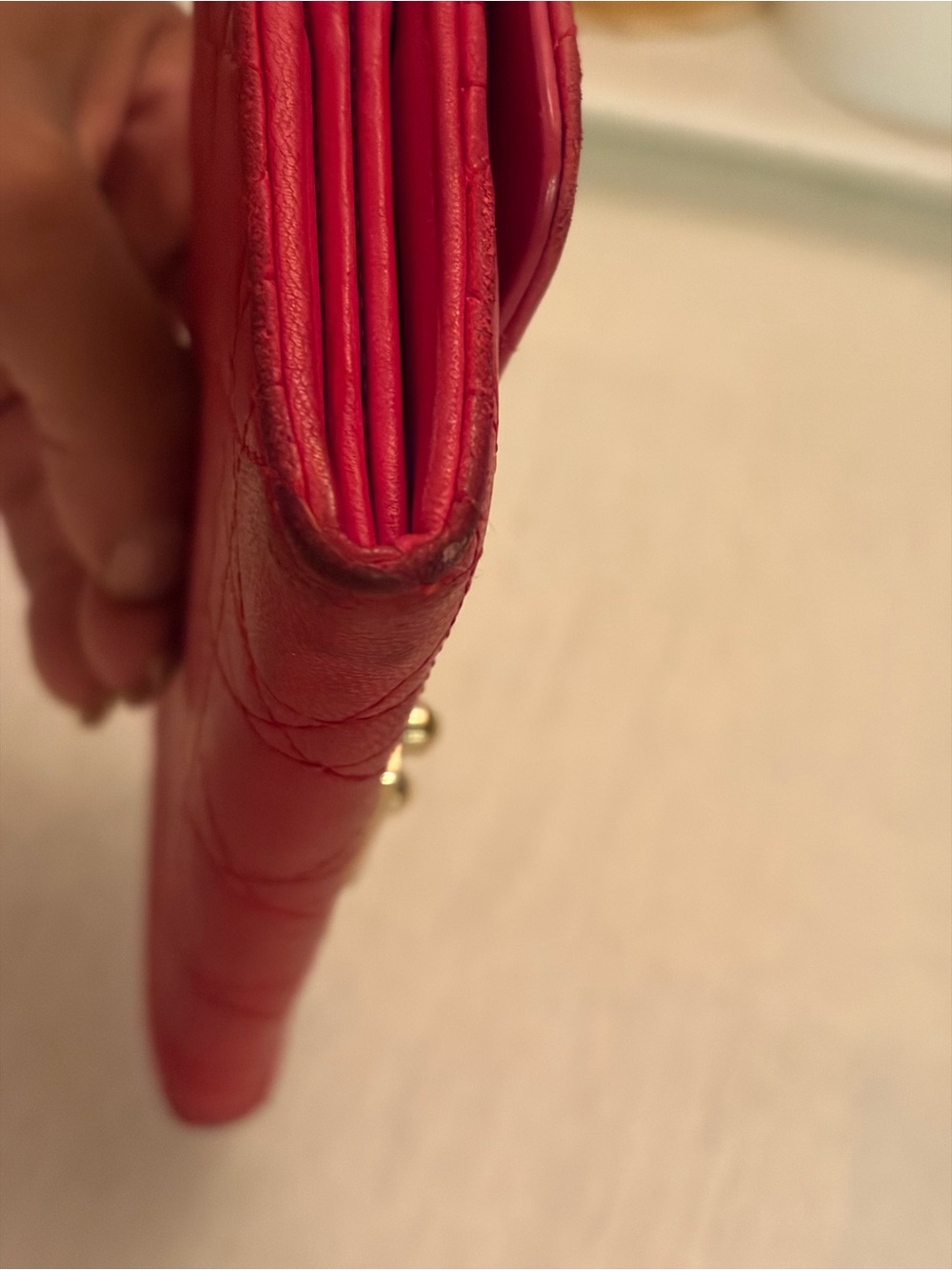 EUC Christian Dior Cannage quilted lambskin wallet in red, featuring push-lock - Picture 6 of 12